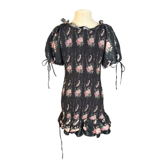 LOVESHACKFANCY Violett Dress Black Coffee M Floral Ruffle Silk Party Mini Date - Picture 7 of 14